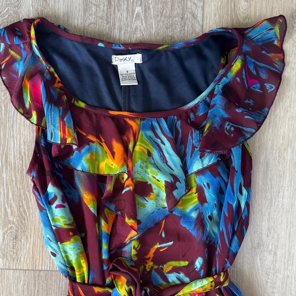 Floral Ruffle Tie-Waist Mini Dress NWOT - Picture 3 of 6